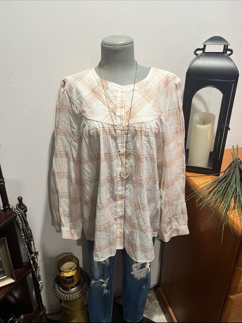 A.N.A. Button Down Top Long Sleeve Blouse Loose Fit Feminine Size XL